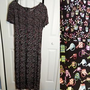 Vintage 90s Watering Cans Novelty Print Maxi Dress Maggy London Size 12